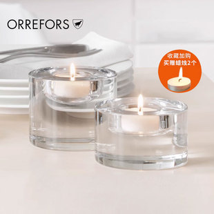 Orrefors进口手工水晶玻璃烛台PUCK北欧家用灯饰创意浪漫烛台摆件