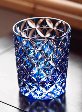 高级感轻奢威士忌酒杯创意家用水晶玻璃洋酒杯子K9七宝江户切子杯
