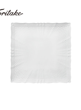 Noritake则武cher blanc浮雕白色方盘家用餐具餐盘创意菜盘西餐盘