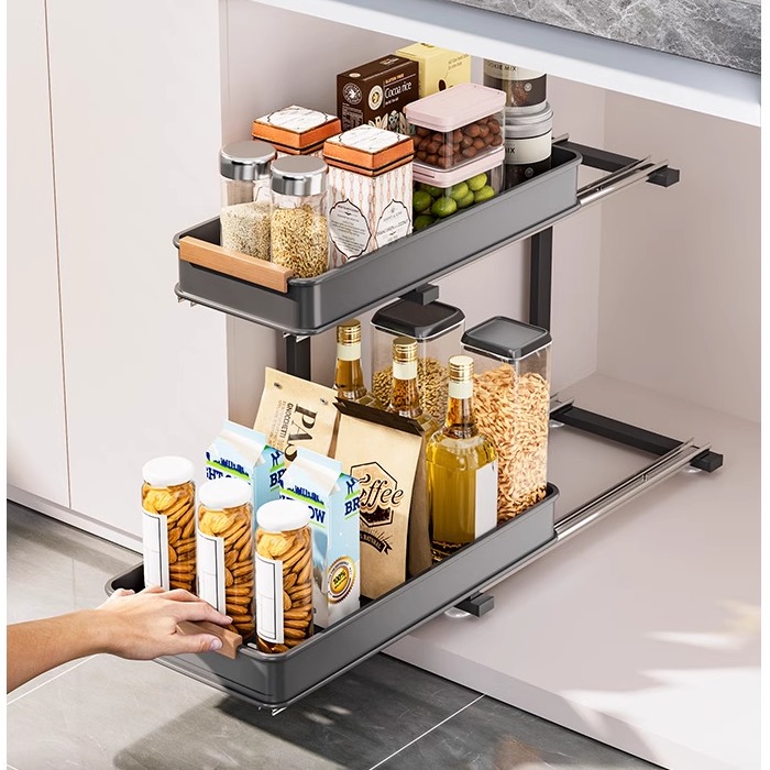 下水槽双层拉篮抽屉碳钢