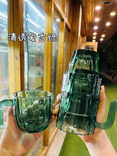 仙人掌造型玻璃杯叠叠杯原色玻璃杯具套装 创意水杯家用茶具喝水杯