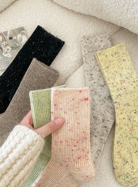 toooot日系清新加厚羊毛袜子女中筒堆堆袜简约点子纱粗针保暖秋冬