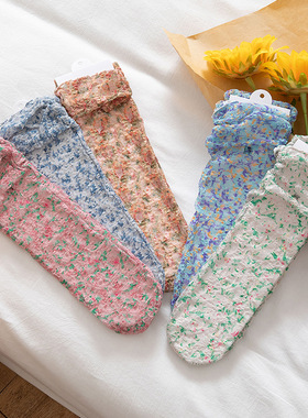 toooot袜子女夏天彩色印染网纱堆堆袜薄款复古提花韩版东大门小众