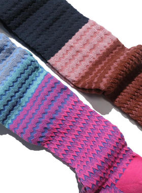 toooot日系浮雕长筒复古迷幻美拉德风撞色条纹时尚显瘦无骨过膝袜