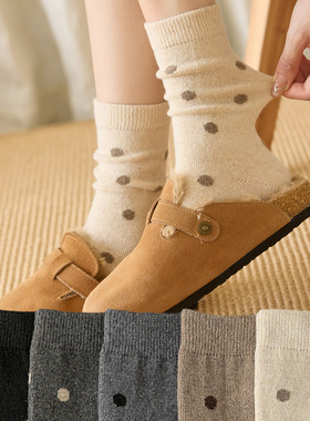 toooot秋冬女袜子美拉德色系波点加厚保暖中筒袜韩系地板袜居家袜