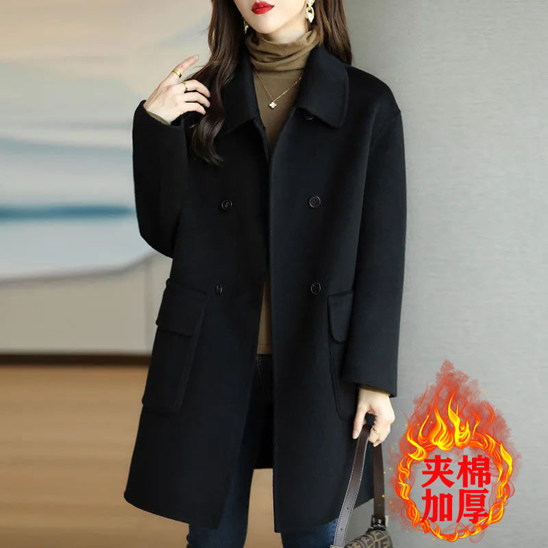 高级感中长款毛呢外套上衣女2025年秋冬大码胖mm双面羊绒呢子大衣