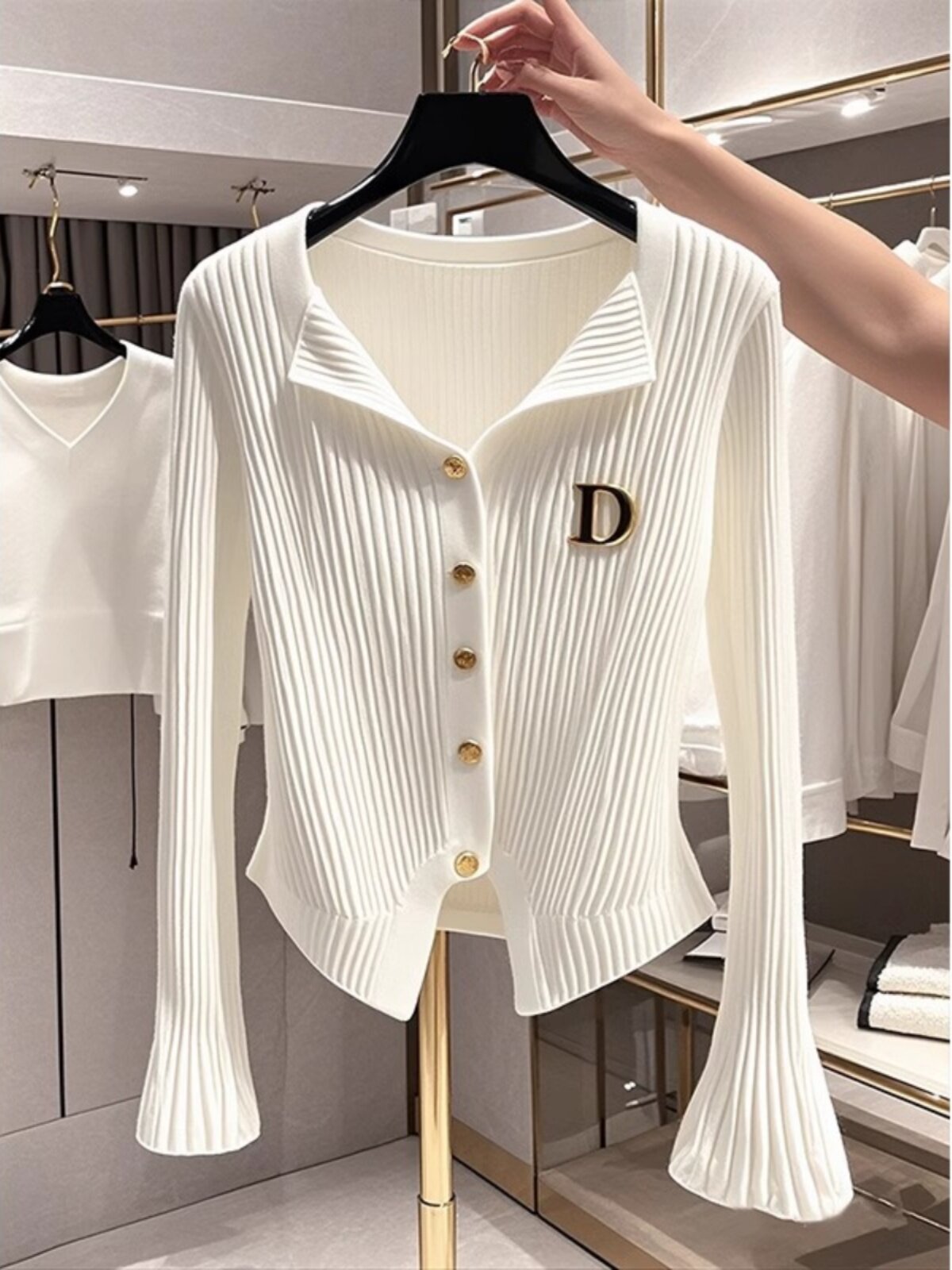 设计感修身针织打底开衫毛衣女2025年秋冬内搭喇叭长袖外套上衣