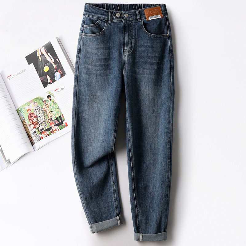 垂感直筒九分牛仔裤女2024年春秋冬季新款宽松高腰显瘦加绒老爹裤