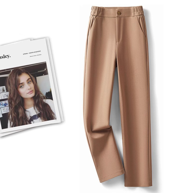 韩版高腰显瘦西裤女2025年春秋新款卡其色微弹修身休闲百搭直筒裤