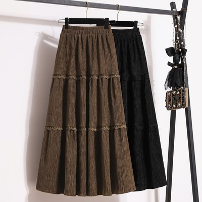 潮牌金丝绒百褶半身裙女2025年秋冬新款高腰垂感中长款a字大摆裙