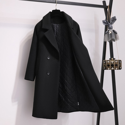 潮牌加夹棉毛呢外套女2025年秋冬新款中长款气质宽松加厚呢子大衣