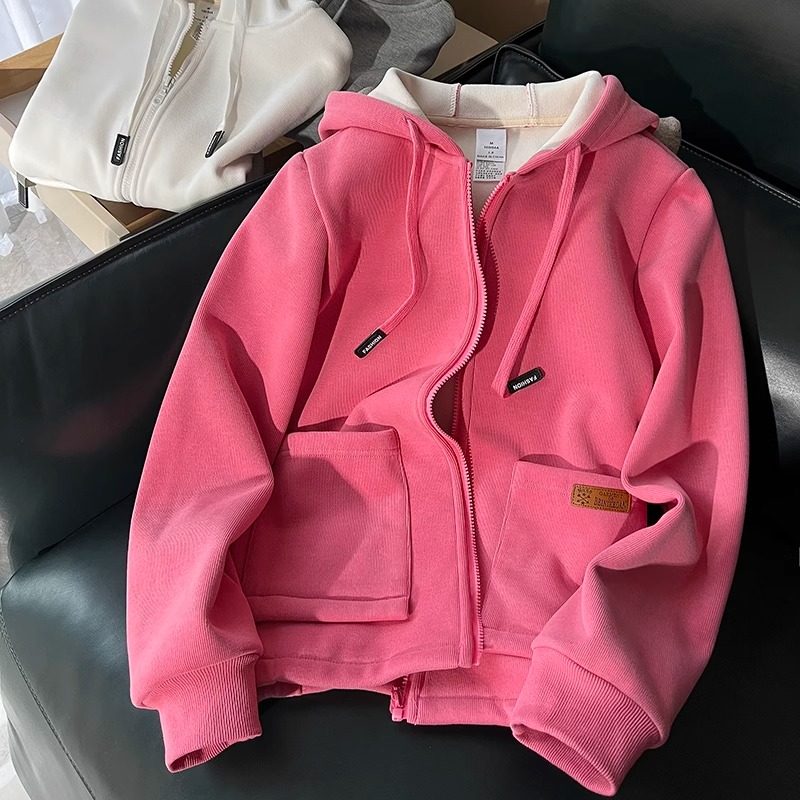 韩版摇粒绒加绒拉炼开衫休闲卫衣女2025年秋冬新款百搭加厚外套女,女装/女士精品,卫衣/绒衫,淘宝优惠券,粉丝福利购,淘宝优惠卷