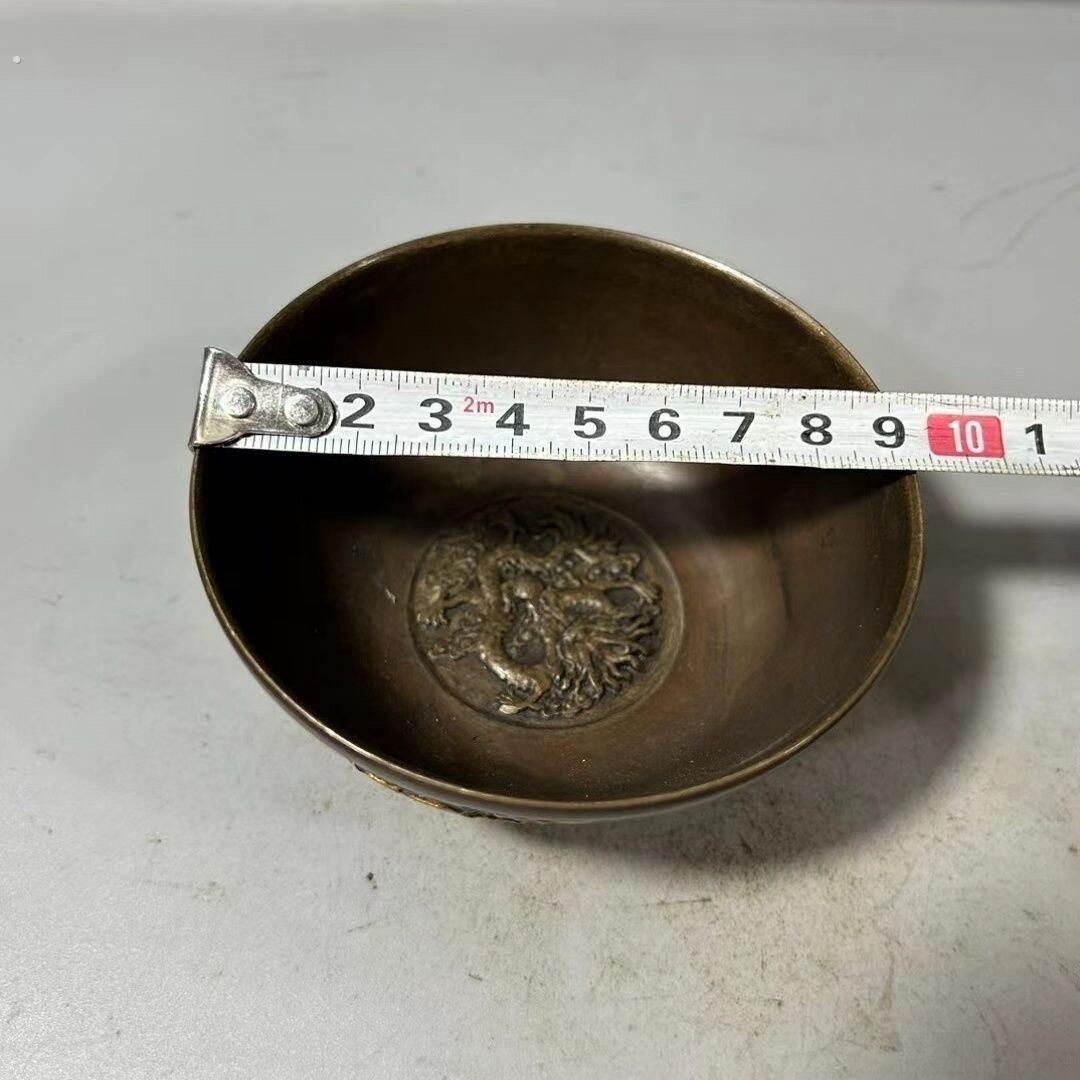 古玩杂项铜器碗 祥云龙凤铜碗摆件装饰碗酒柜摆件