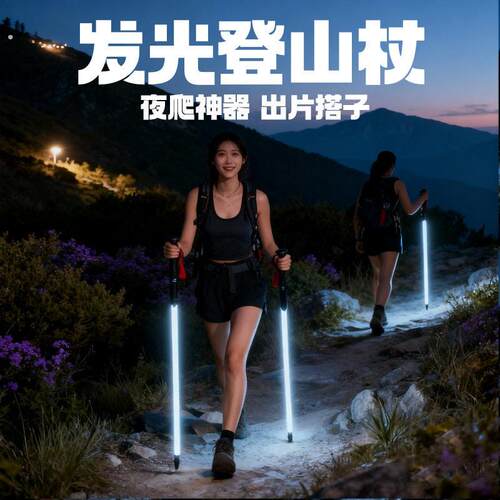 夜爬发光登山杖便携超轻拐棍照明徒步爬山杖专业登山装备神器