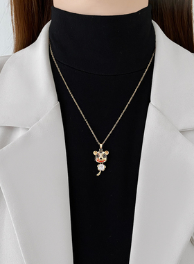 极速小老虎吊坠毛衣链女2023年新款F潮网红秋冬本命年红色项链过