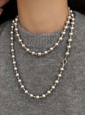 双层叠戴灰色珍珠项链2025新款爆款长款高档秋冬毛衣链女轻奢小众
