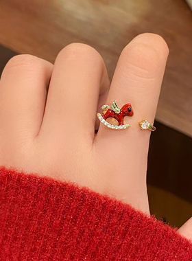 马年红色小马戒指新年开口戒指女