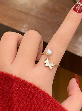 新款白色小马圆珠戒指简约开口戒