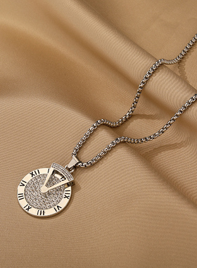 极速钛钢项链女长款时间轴可旋转百搭卫衣吊坠iRns嘻哈毛衣链潮配