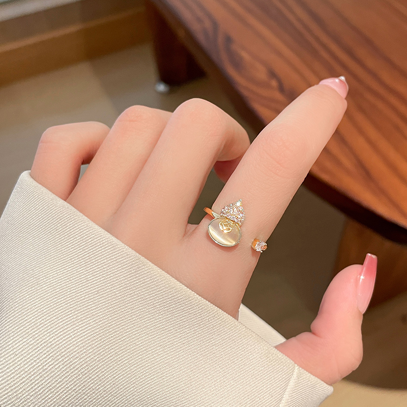 葫芦猫眼石锆石开口戒指女可调节轻奢高级感小众独特设计食指指环