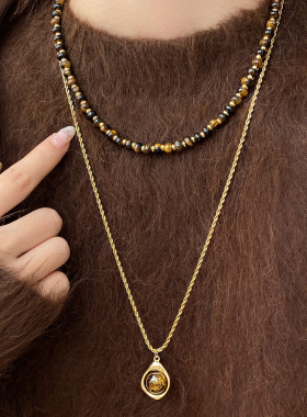 新款虎眼石双层项链毛衣链