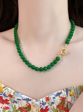 新款新中式仿玉髓绿色项链女潮流