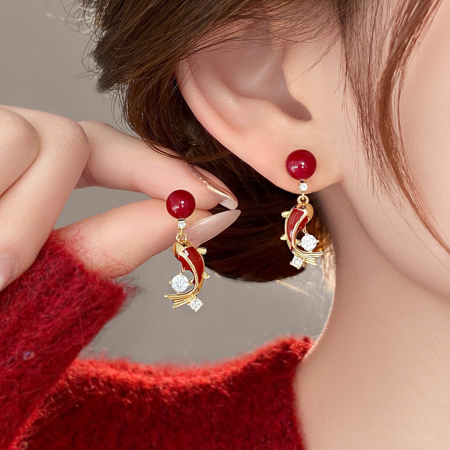 年年有余珍珠红色耳环无耳洞耳夹独特漂亮耳钉2026新款爆款高级感,饰品/流行首饰/时尚饰品新,耳环,淘宝优惠券,粉丝福利购,淘宝优惠卷