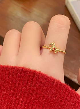 马年金色小马本命年开口戒指女女