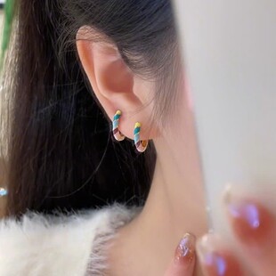 白百何同款 潮 彩色滴釉珐琅圆圈耳环女高级感复古耳圈耳扣2026新款