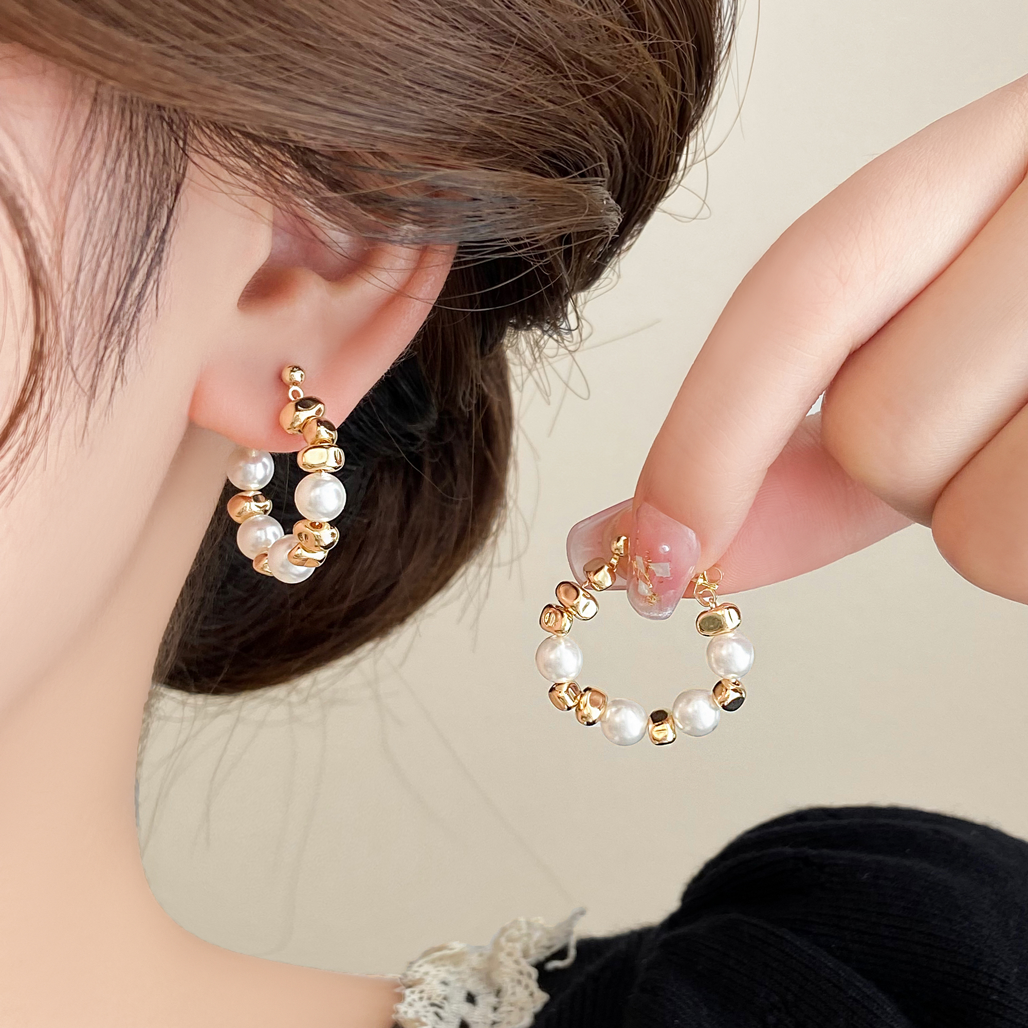 蚊香盘珍珠耳夹无耳洞耳环2025新款爆款女人味方圆脸耳饰气质耳钉