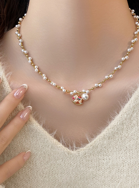 新款小马木马珍珠吊坠项链女时尚