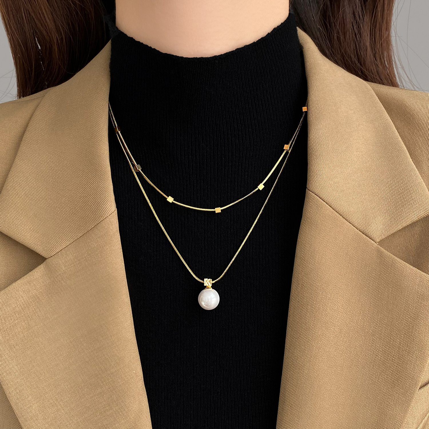 珍珠双层气质毛衣项链女款2025新款配饰秋冬女生毛衣链轻奢高级感