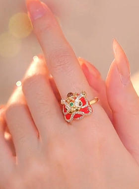 醒狮红色戒指女小众设计高级感