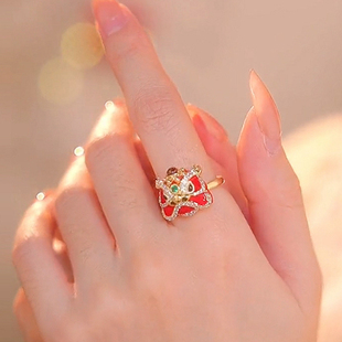 醒狮红色戒指女小众设计高级感指环2025年新款潮闺蜜网红食指戒