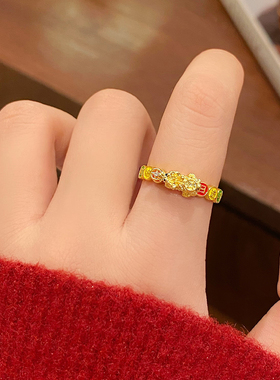 红色貔貅新年新款开口戒指女小众设计轻奢高级感秋冬男生指环指圈