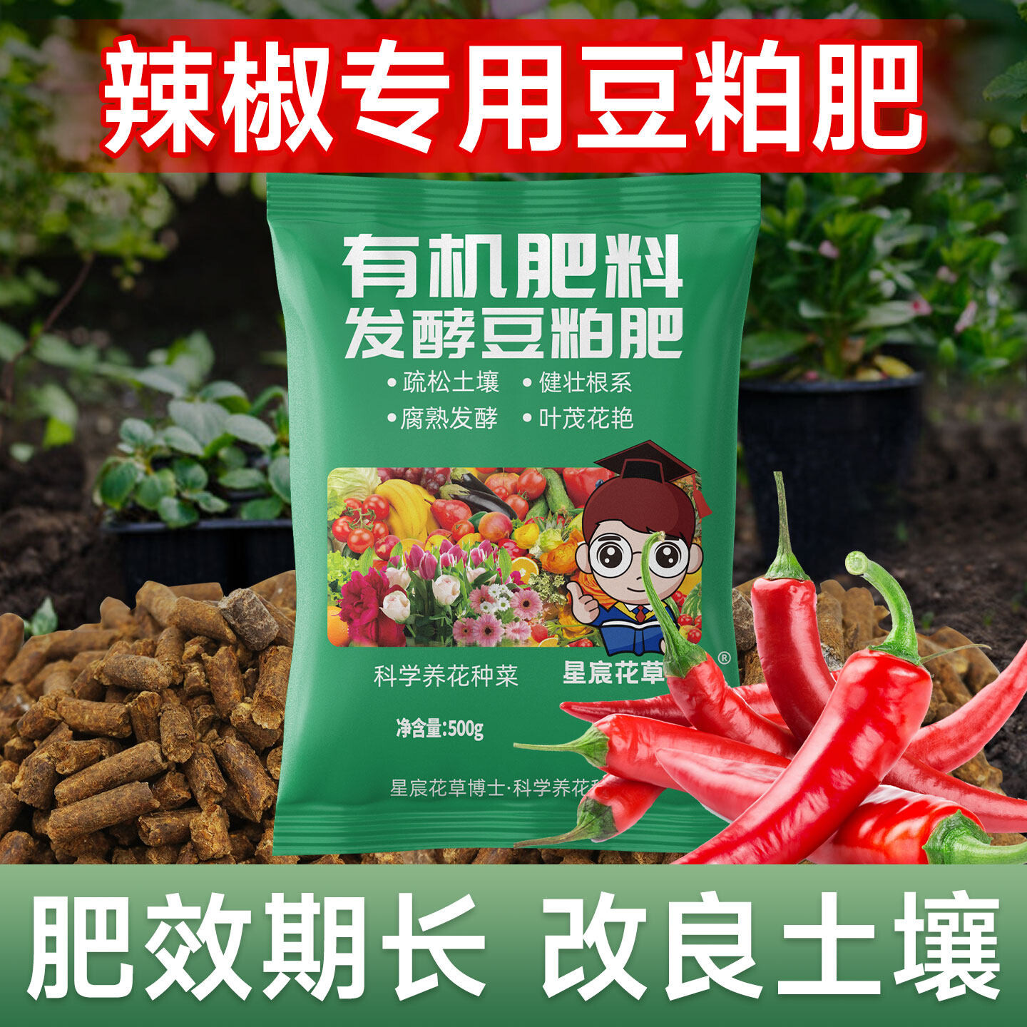 辣椒专用肥发酵豆粕肥家用菜园种菜螺丝椒线椒青红椒通用有机肥料