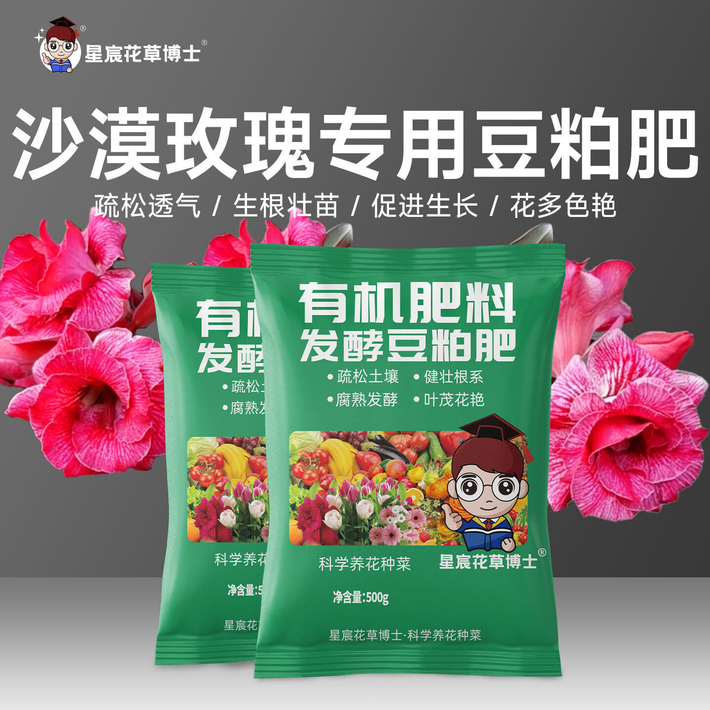 沙漠玫瑰专用发酵有机豆粕肥家用室内外养花用的盆栽种植开花肥料