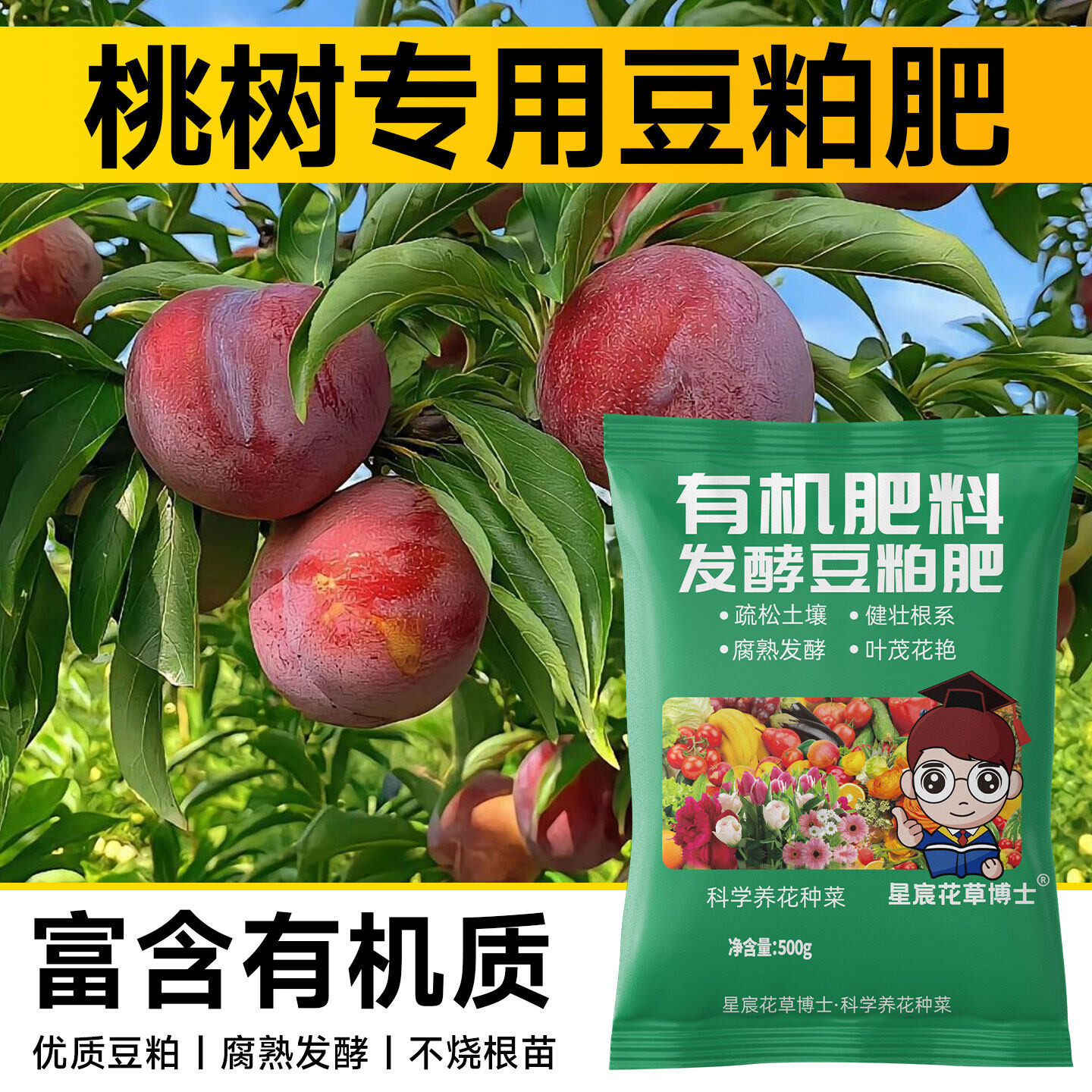 桃树专用发酵有机豆粕肥果树种植毛桃黄桃水蜜桃增产通用复合肥料