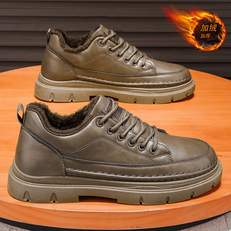 马丁靴低帮英伦冬季厚底工装马丁靴加绒男款男鞋男士休闲皮鞋复古