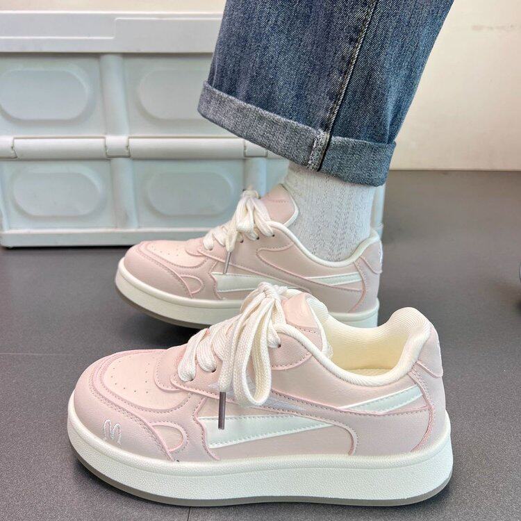 ins国潮小众粉色德训板鞋女2026春新款厚底百搭休闲运动小白鞋子