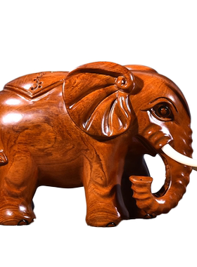 大象摆件一对客厅玄关黄花梨木雕