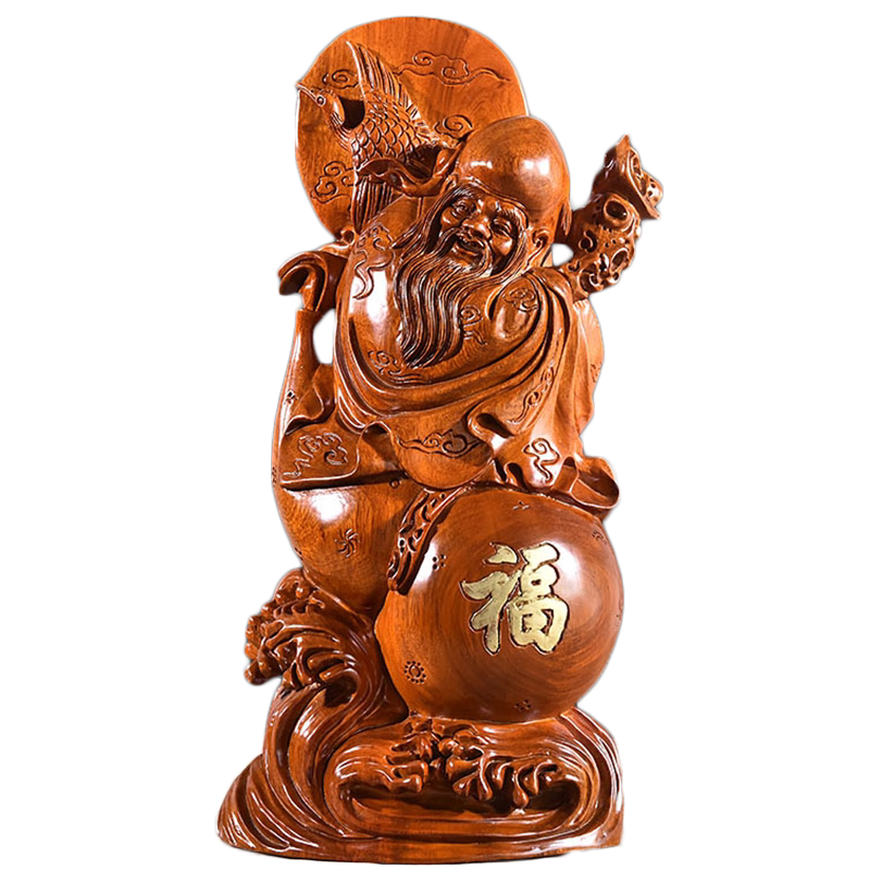 雕刻寿星公红木摆件生日工艺品