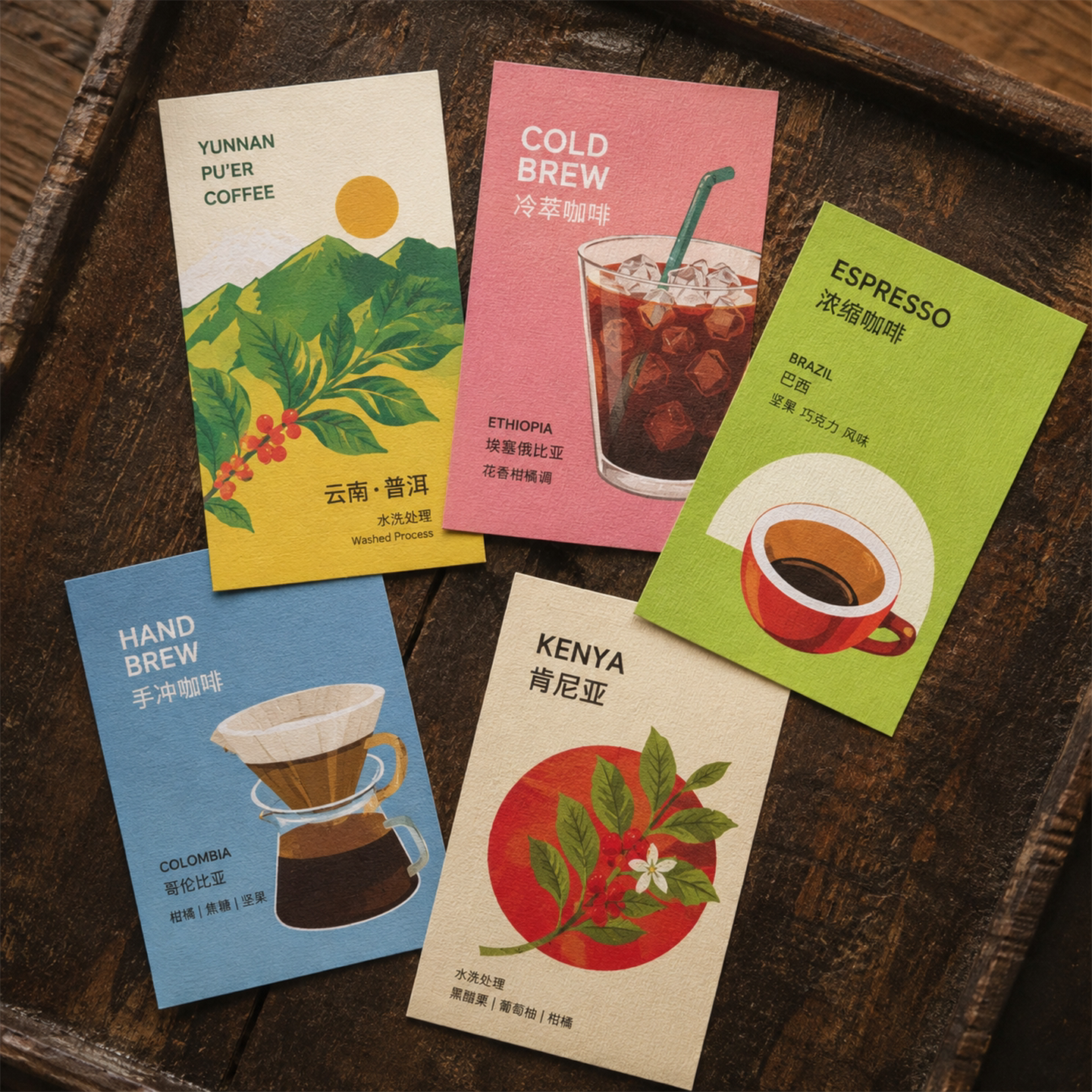 精品咖啡风味介绍卡特种纸定制图片