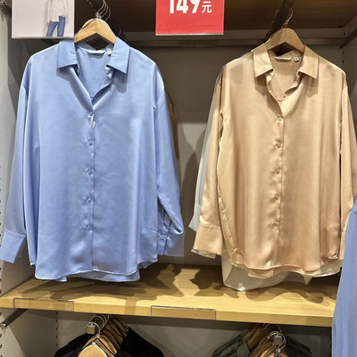 缎纹衬衫宽松长袖打底衫