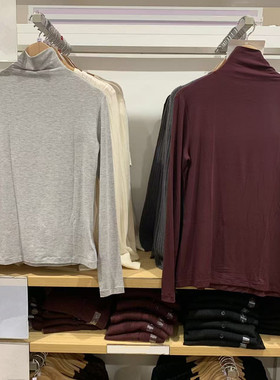 女25秋冬棉混纺两翻领套头衫高领打底衫长袖T恤上衣471601/478954