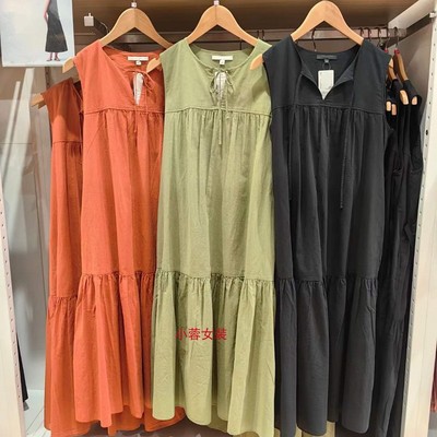 棉质系带无袖连衣裙A字裙