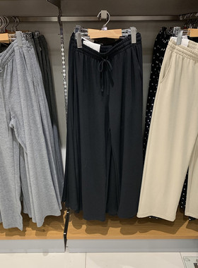 日单女装春季高弹力柔软松紧长裤腰部抽绳阔腿裤休闲宽腿裤466327