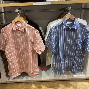 试衣间男装/女装麻棉条纹短袖衬衫商务休闲衬衣外套457774/457775