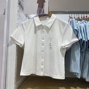 日单女装短POLO衫短袖T恤衬衫领25春夏新款打底衫休闲上衣C476068