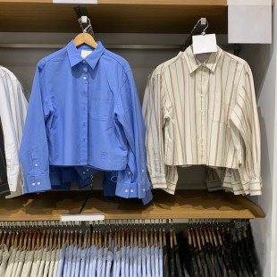 479975 衬衣休闲薄外套C483601 日单女秋冬牛津纺箱型条纹衬衫 长袖